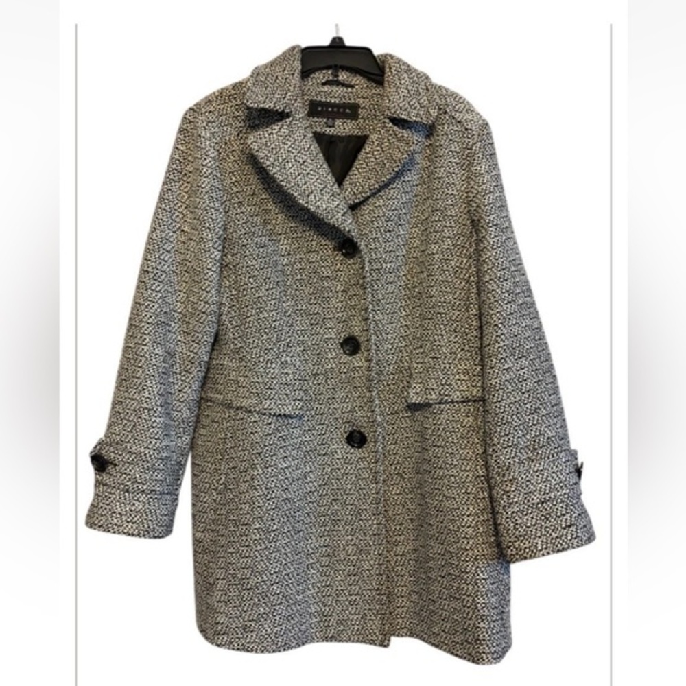 Giacca Black & White Pattern Wool Blend Pea Jacket Warm Size XL